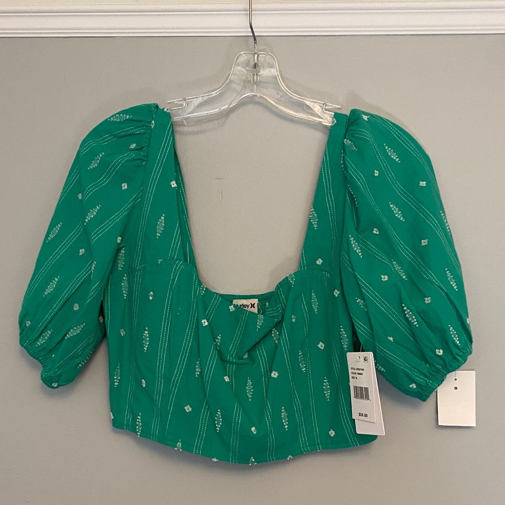 HURLEY Women’s Green Puff Sleeve Crop Top Size XL
